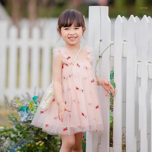 

girl's dresses 2021 summer mesh girls dress sleeveless floral princess dress1, Red;yellow
