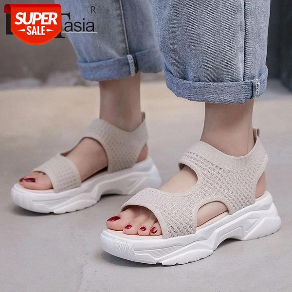 

doratasia leisure female solid open toe sandals 2020 casual designer sandals women back strap wedges platform shoes woman #vb9v, Black