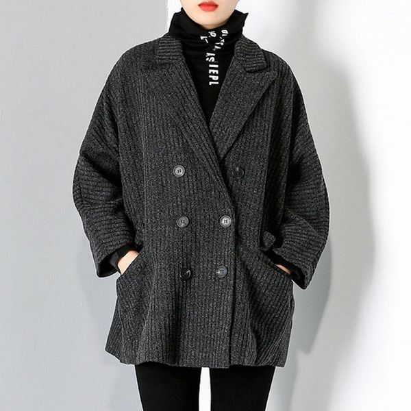 

seebeautiful large size casual thick blazer coat notched long sleeve double breasted new fashion 2020 autumn winter women m310, White;black