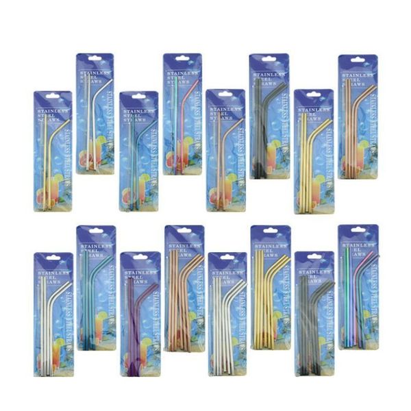 

eco-friendly stainless steel straw set with cleaner brush colorful straw reusable drinking straws for party wedding use bar drinking