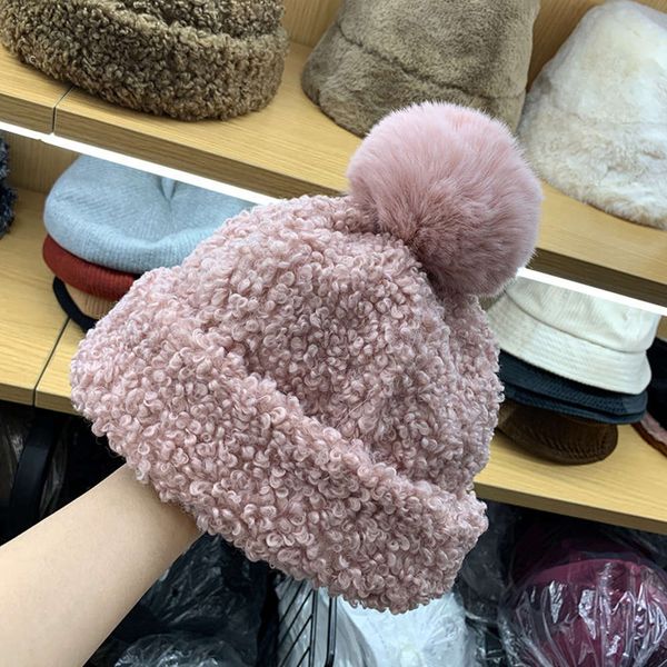 

new korean jmx / lamb cap children's ball thickened warm winter decoration teddy dog hair, Blue;gray