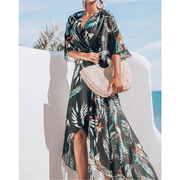 

women chiffon bikini cover up beach swimwear dress wrap shirt cardigan long dress1