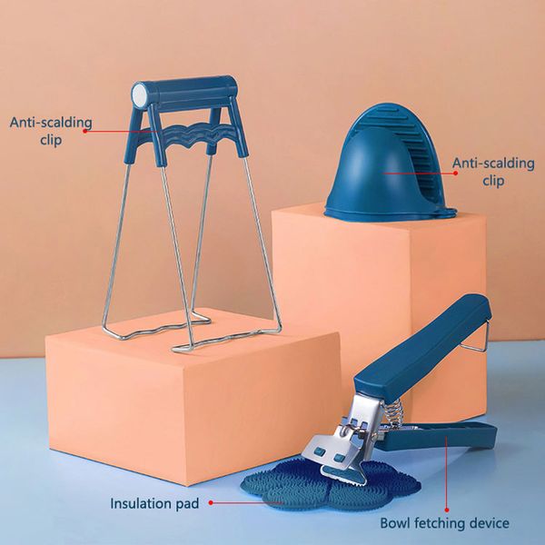 

kitchen anti-scald combination set household stainless steel scald-proof clamp plate catcher bowl steamer tray non-slip clip holder yl0217