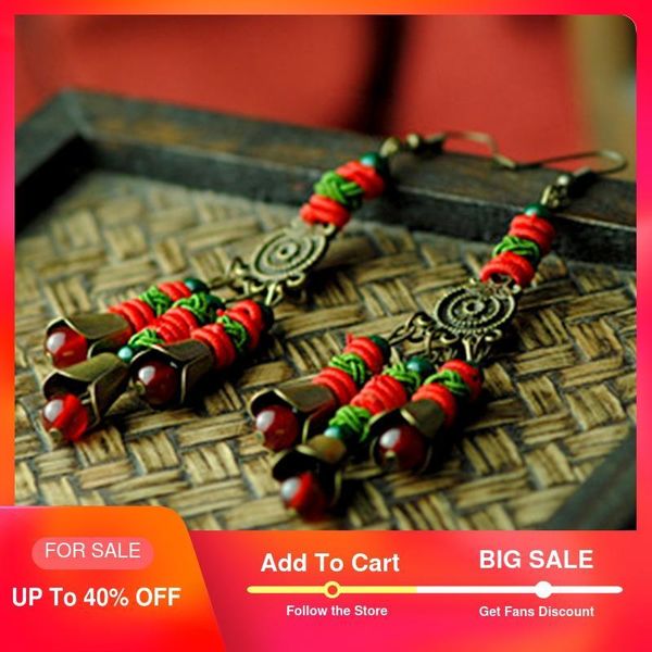 

long hanging ethnic earrings for women bronze flower green stone red carnelian geometric drop hook femme jewelry fashion 2020, Silver