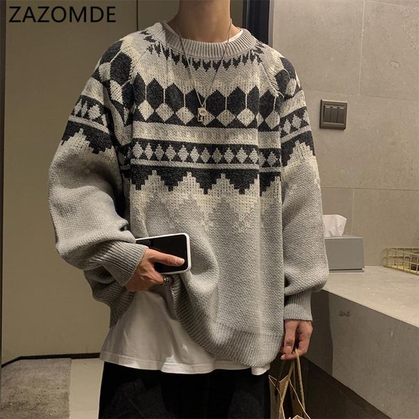 

men's sweaters zazomde 2021 winter warm sweater korean streetwear fashion pullovers autumn graphic printed casual clothing, White;black
