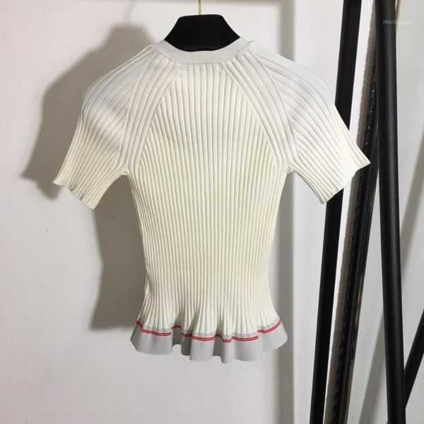 

1.6 2020 early spring new letter elastic slim short sleeve t-shirt knitwear1, White