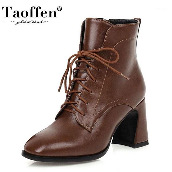 

taoffen plus size 34-43 women ankle boots thick heel zipper women winter autumn short boots fashion shoes footwear1, Black