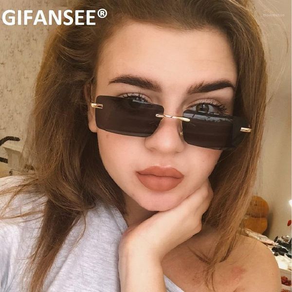 

gifansee rimless sunglasses women men 2020 fashion rectangle female sun glasses brand designer metal shades streetwear eyewear1, White;black