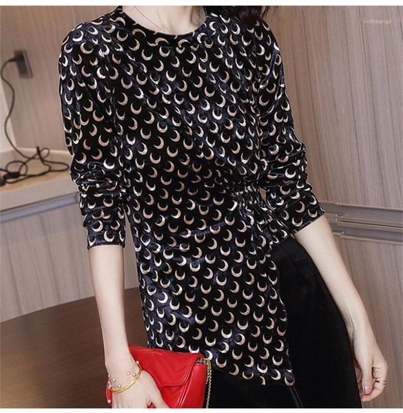 

new print design and color pleuche slim t-shirt women's long sleeve pullover patchwork bottom shirt1, White