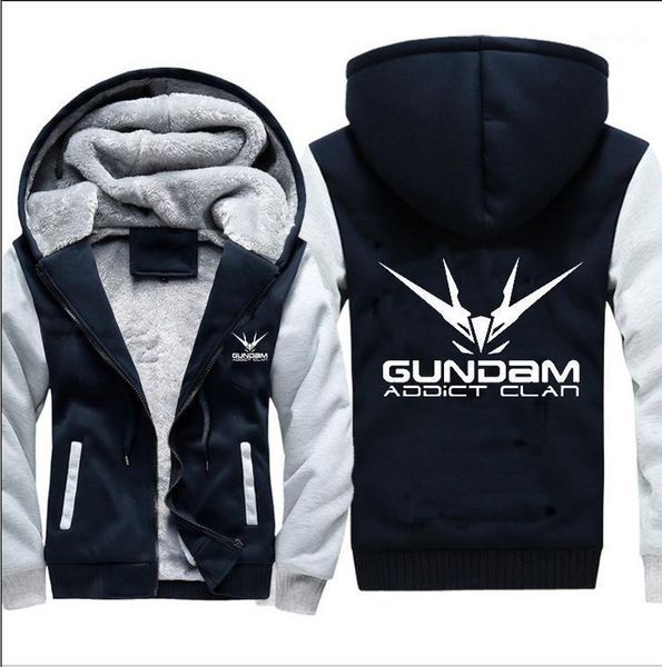 

4 colors us size s-5xl women/men gundam addict clan print thicken hoodies winter woolen zipper coat casual velvet jacket1, Black
