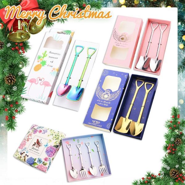 

2 box christmas gift spoon stainless steel coffee spoon shovel kids ice cream christmas tableware new year gift1