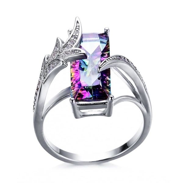 Bague Plingen Rainbow Fire Mystic Topaz Gemstone Кольца Чистый 925 Стерлингового Серебра Серебро Свадьба Свадьба Подарок для женщин Размер 6-10 Y200321