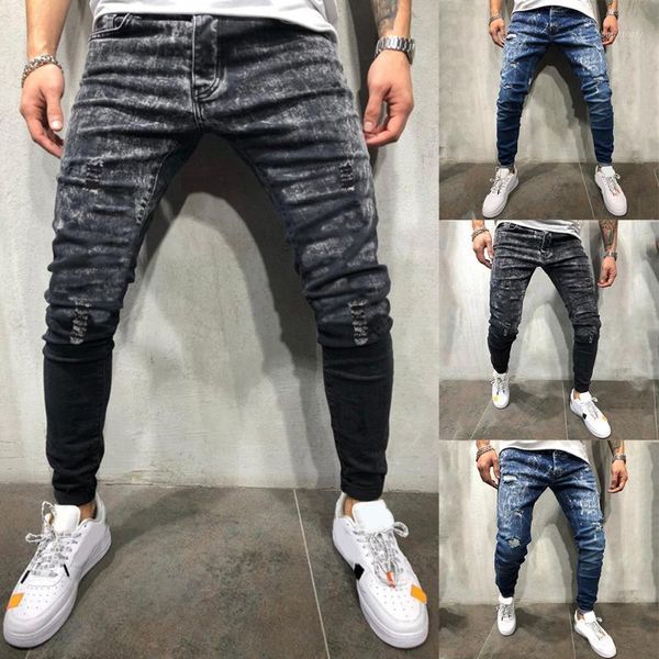 

street wear skinny pencil pants for man cargo slacks male jeans solid color gray blue men trousers leggings d301