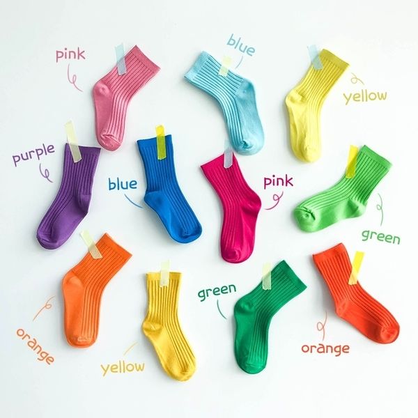 

girl cotton socks colorful kids long toddler socks for girls baby boy socks candy color 1-8y y201009, Pink;yellow