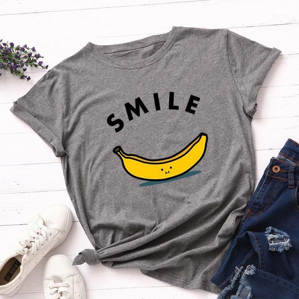 

summer fashion banana smile print t shirt women 100% cotton o neck short sleeve t-shirt casual plus size s-5xl tshirt1, White