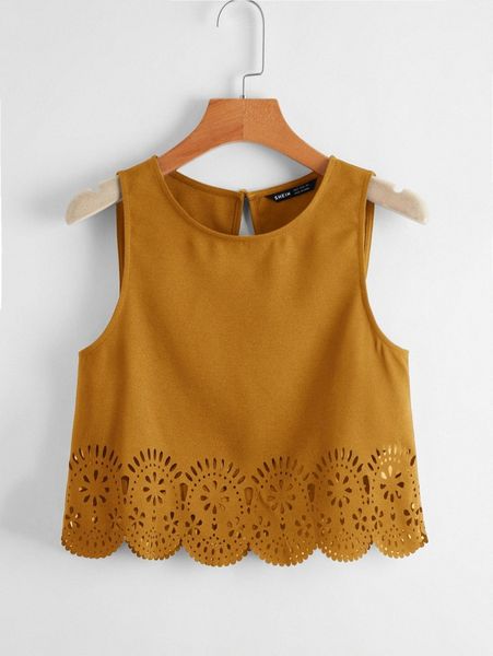

scallop trim laser cut tank a6nk#, White