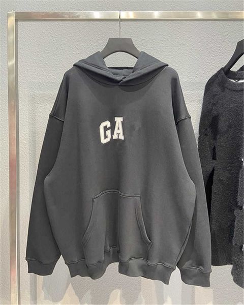 

men's s poison family high version 21ss autumn and winter new gay embroidered letter couple paris loose hoodie, Black