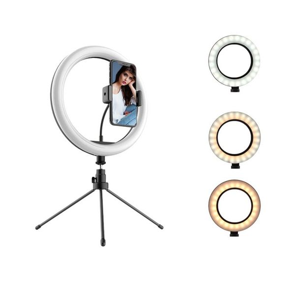 

10 inch pgraphy led selfie ring light 26 cm dimmable camera phone ring light with metal tripod, used for makeup video live s