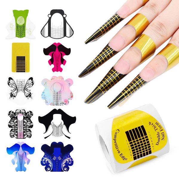 

100pcs/set nail art uv gel tips extension builder form acrylic french nails tips extension stencil guide stickers for manicure tools, Black