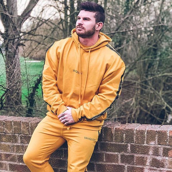 

muscle brother's new fashion brand sports suit hooded men's bodysuit, Gray