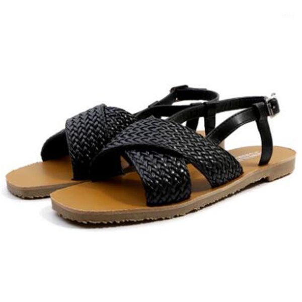 

women sandals summer female shoes woman peep-toe braided cross belt comfortable sandals slip-on female sandalias sh4181, Black