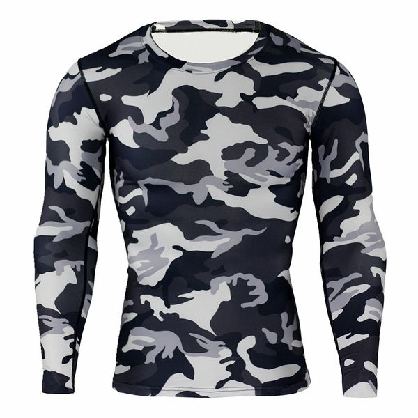 

mens long-sleeved t-shirt running sports leisure cycling camouflage tights breathable quick-drying t-shirt, White;black
