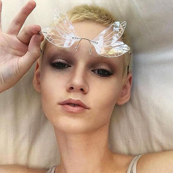 

sunglasses 2021 butterfly rimless women designer fashion steampunk vintage shades eyewear uv400, White;black