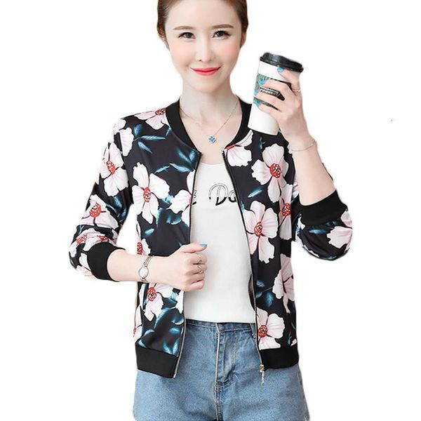 

2020 весна стильные цветы куртки женщины длинные рукава повседневная женская застежка-молния slim короткий бомбардировщик куртка пальто топы, Black;brown