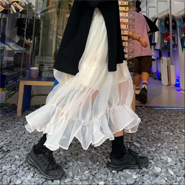 

mesh skirt 2021 autumn summer new high waist slim temperament mid length korean style womens skirt drop shipping, Black