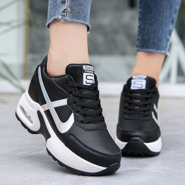 

height increasing women's sneakers platform breathable casual shoes air heel lace up ladies leisure shoes fashion sneakers 201201, Black