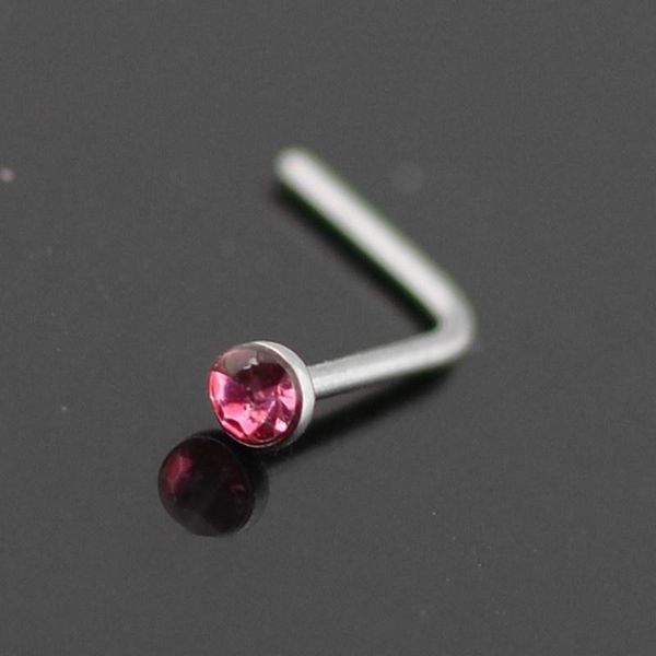 

5pcs stainless steel l bend nose lip ear septum stud ring crystal rhinestone body piercing jewelry color random send q sqclya, Silver