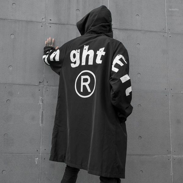 

men hooded trench coat male streetwear hip hop gothic autumn winter loose casual print long windberaker overcoat jacket1, Tan;black