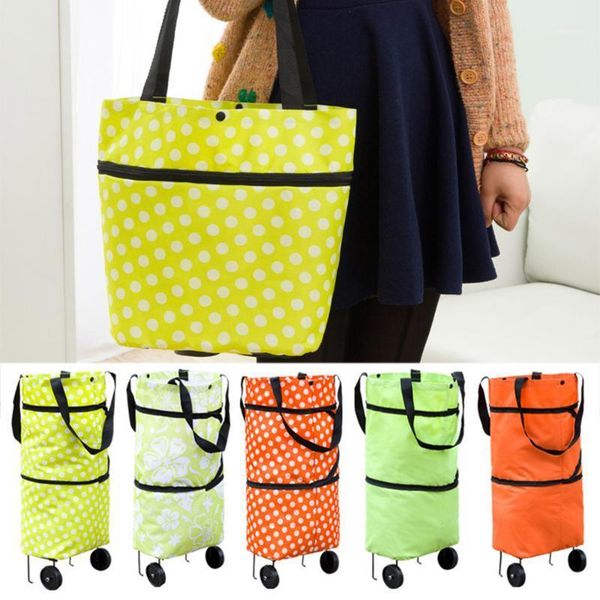 

2019 fashion folding home trolley portable shopping bag trolley bag with wheels foldable cart rolling reusable eco-friendly tote1