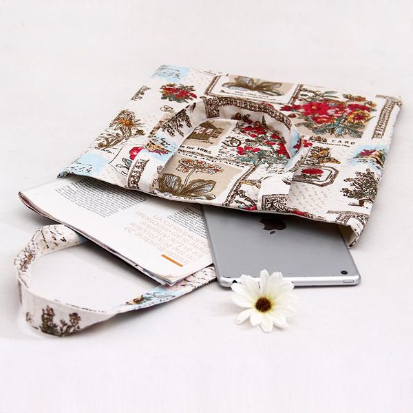 

yile 2 слой хлопчатобумажная льняная сумка для покупок на плечо, несущая сумка eco многоразовая сумка для печатных цветок зеленый дом l264 h