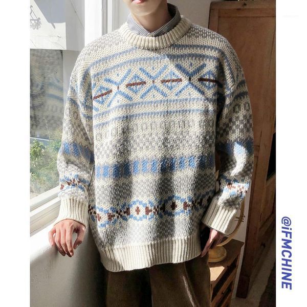 

winter men's fashion trend coats round neck woolen sweaters loose pullover keep warm male cashmere casual knitting size -2xl1, White;black