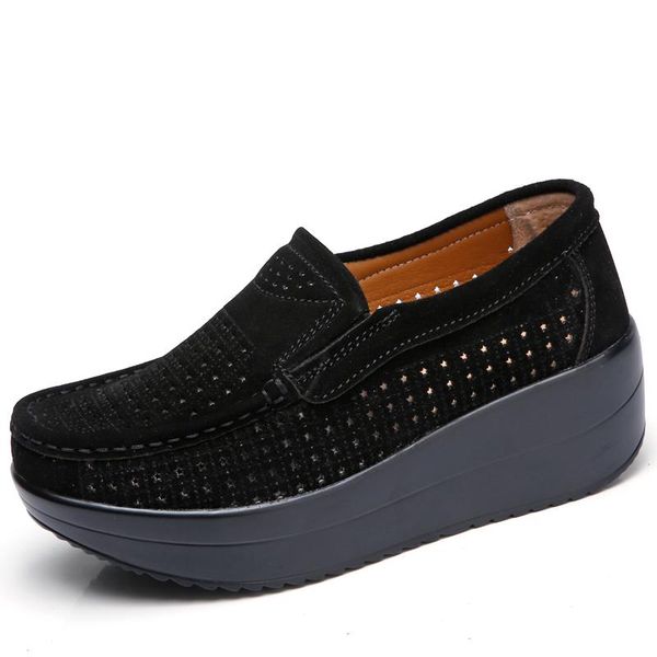 

women flat platform loafers ladies elegant suede leather moccasins shoes woman slip on moccasin women's blue casual shoes, Black