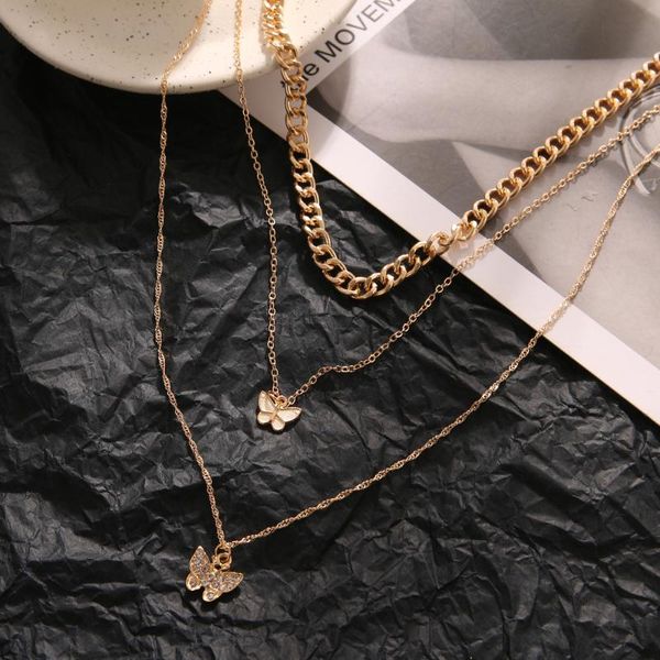 

ins butterfly link necklaces for women jewelry trendy metal gold silver color multilayer collar choker chain necklaces party