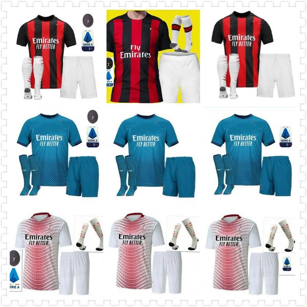 

20 21 milan soccer jersey kits ac 2020 2021 ibrahimovic piatek football shirt paqueta bennacer theo tonali camisa de futebol sets uniforms, Black;yellow