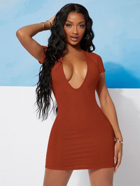 

sxy plunging neck bodycon dress r1xc#, Black;gray