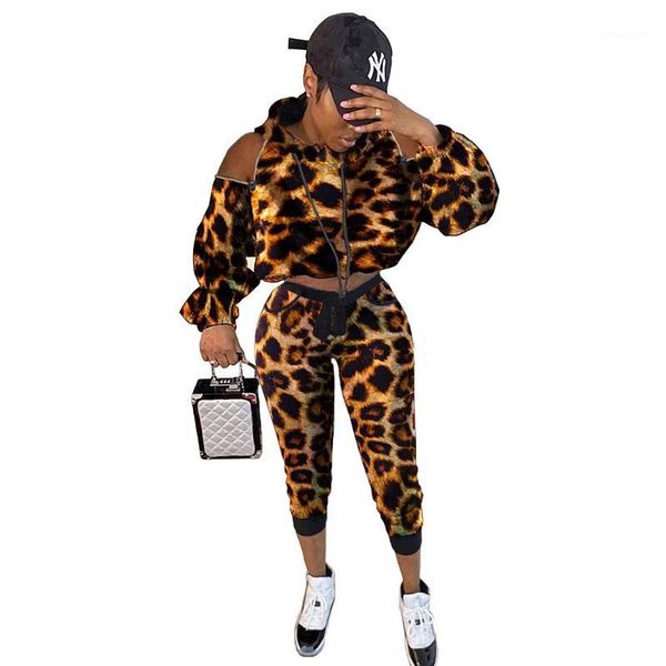 

mesh spliced leopard sweatsuits hooded crop and slim long pants 2 piece set lady casual sports suit1, White