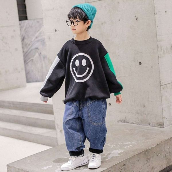

plush warm and sweater thickened children's boys' smiling face print pullover tisqil1i8hr6, Black