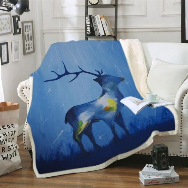 

scarves 3d print rectangle sherpa blanket wearable throw fj156, Blue;gray