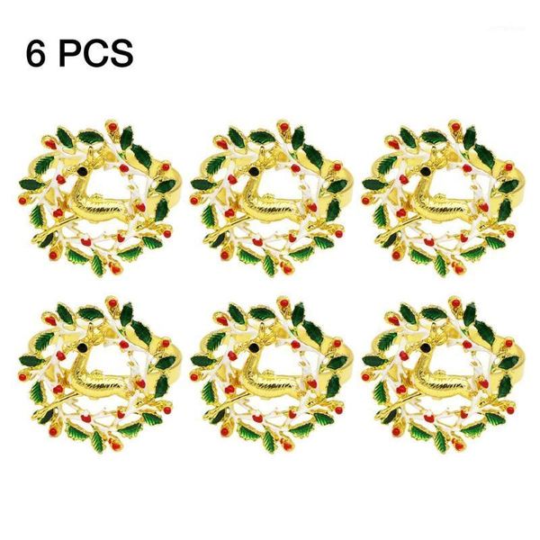 

6pcs christmas wreath deer alloy napkin buckle gold diy table decorations1