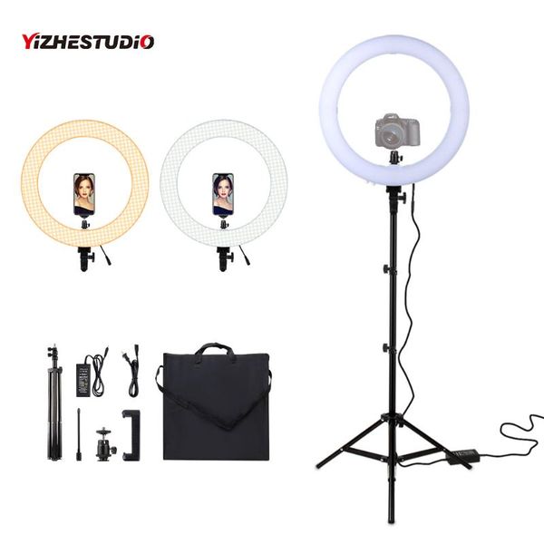 

flash heads yizhestudio led ring light 18 inch dimmable 60w with 2m tripod for youtube video pography lamp carry bag