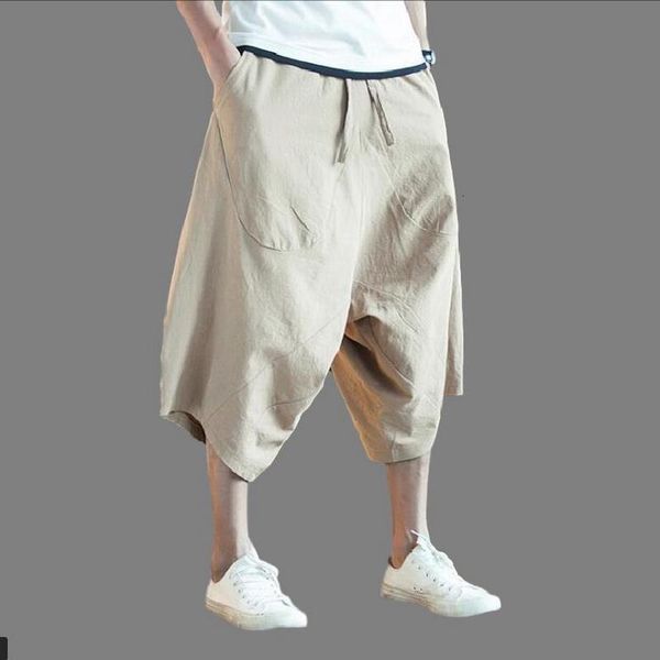 

2021 new men harajuku harem pants mens cross-pants summer cotton linen joggers pants male vintage sweatpants, Black