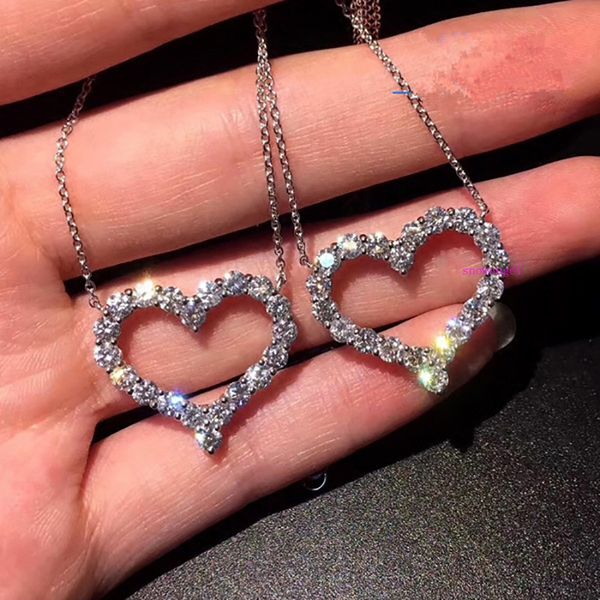 

sell recommended beautiful fashion love-shaped all zircon necklace femal collarbone necklace, Silver