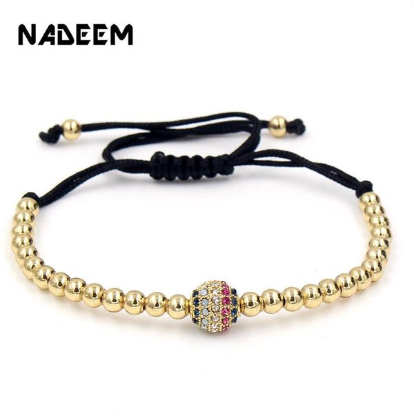 

charm bracelets mix color cz beads copper ball braiding macrame bracelet friendship wedding gold love bead for women men, Golden;silver