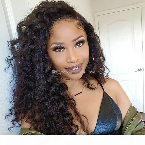 

8a kinky curly lace front wig unprocessed brazilian virgin human hair full lace wigs for women baby hair natural color, Black;brown