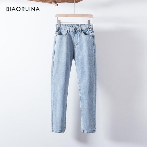 

biaoruina women's washing light blue bleached jeans female fashion high waist straight jeans ladies casual streetwear1