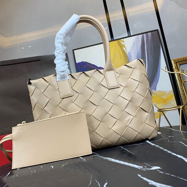 

woven tote bag shopping handbag ladies crossbody bags real genuine leather shoulder handbags plain inside letter wide strap 2pc handbag purs, Black;red